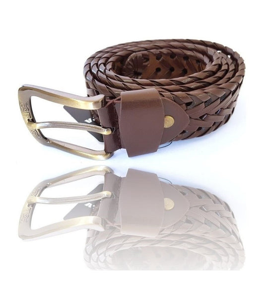 Cinta Cintura Uomo Intrecciata Cuoio Marrone Glamour Fashion Alla Moda         