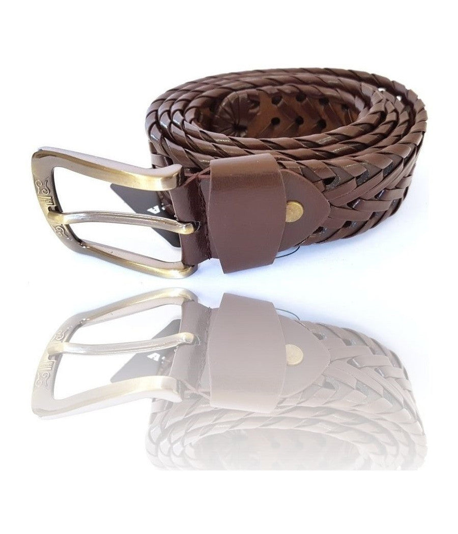 Cinta Cintura Uomo Intrecciata Cuoio Marrone Glamour Fashion Alla Moda         