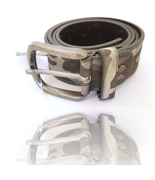 Cinta Cintura Uomo Pelle Grigia Effetto Militare Elegante Glamour Fashion         