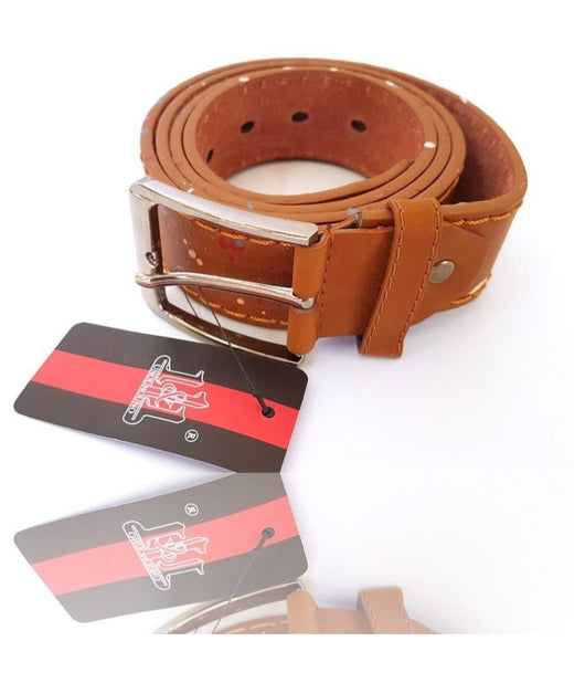 Cinta Cintura Uomo Pelle Marrone Effetto Schizzo Elegante Glamour Fashion         