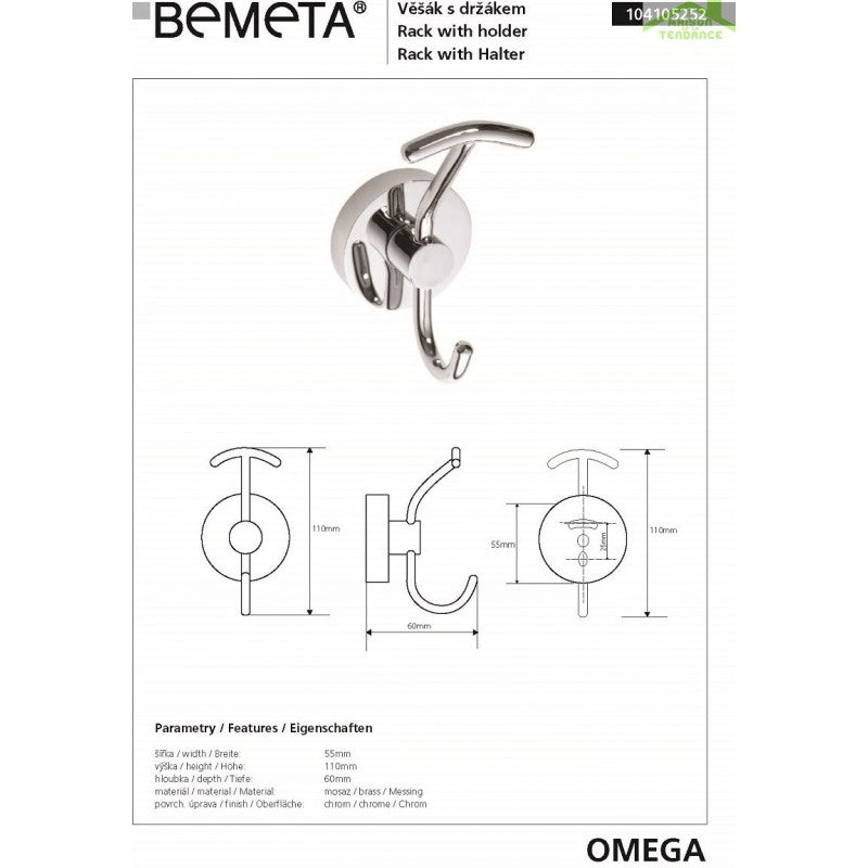 Gancio doppio gancio OMEGA ottone cromato 5,5x11x6cm
