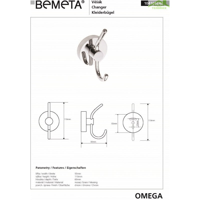 Gancio OMEGA gancio gancio ottone cromato 5,5x11x6cm