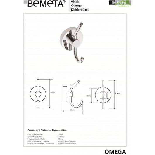 Gancio OMEGA gancio gancio ottone cromato 5,5x11x6cm