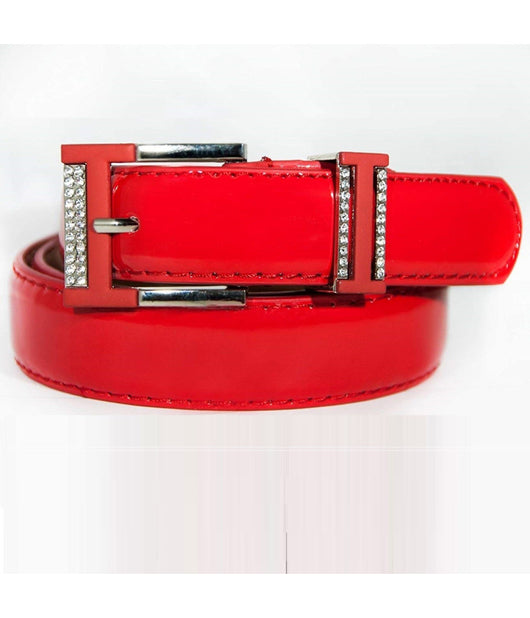 Cintura Donna Rosso Ecopelle Pelle Cinta Tessuto Fibbia In Metallo Brillantini         