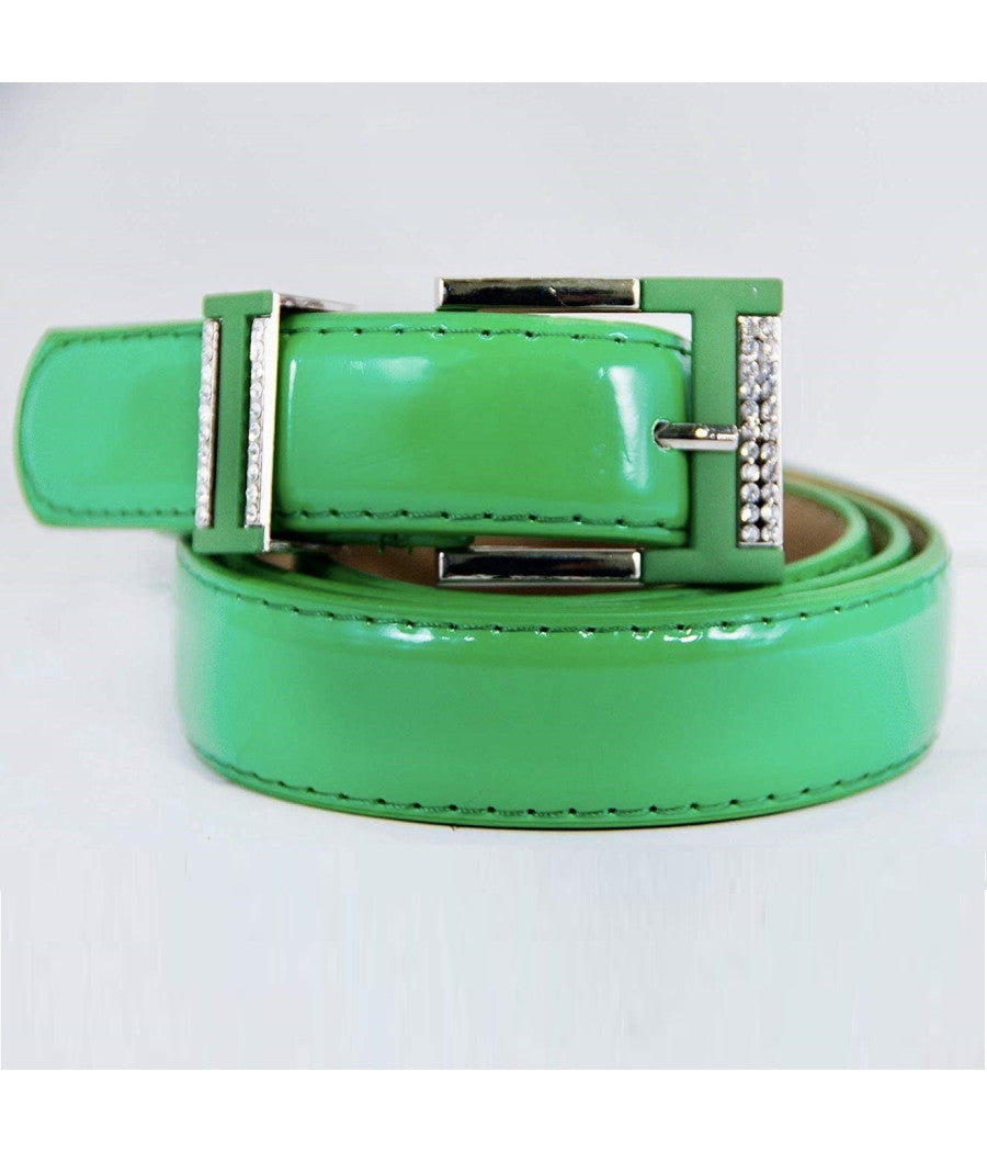 Cintura Donna Verde Ecopelle Pelle Cinta Tessuto Fibbia In Metallo Brillantini         