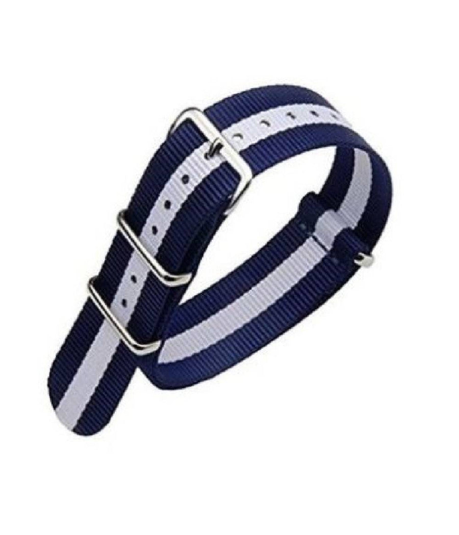 Cinturino In Nylon Universale Ricambio Orologio Larghezza 20mm Blu Bianco         