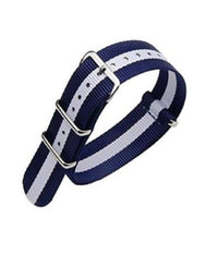 Cinturino In Nylon Universale Ricambio Orologio Larghezza 20mm Blu Bianco         