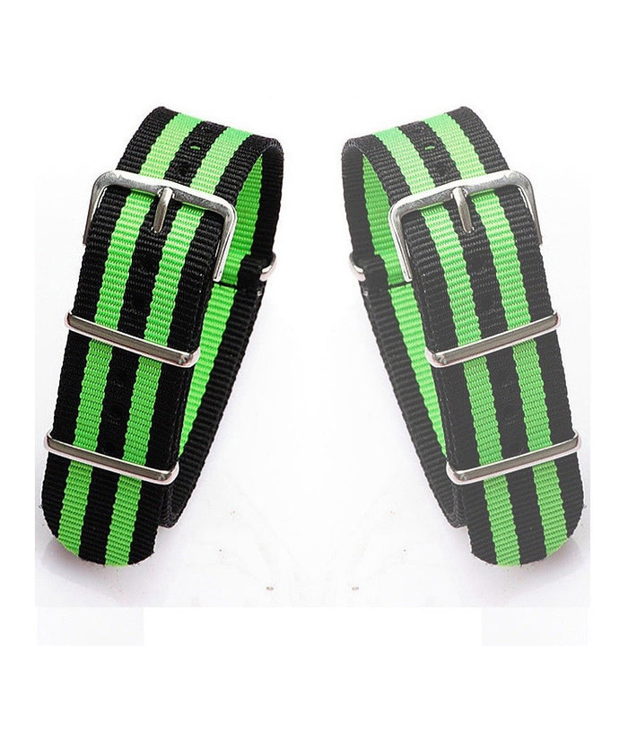Cinturino In Nylon Universale Ricambio Orologio Larghezza 20mm Nero Verde         
