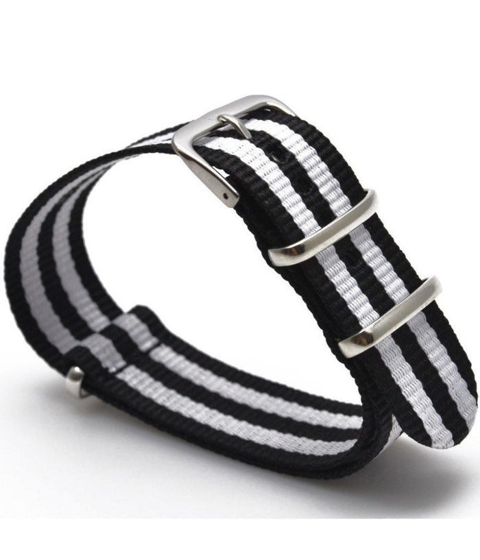 Cinturino Nylon Universale Ricambio Orologio Larghezza 20mm Bianco Nero         