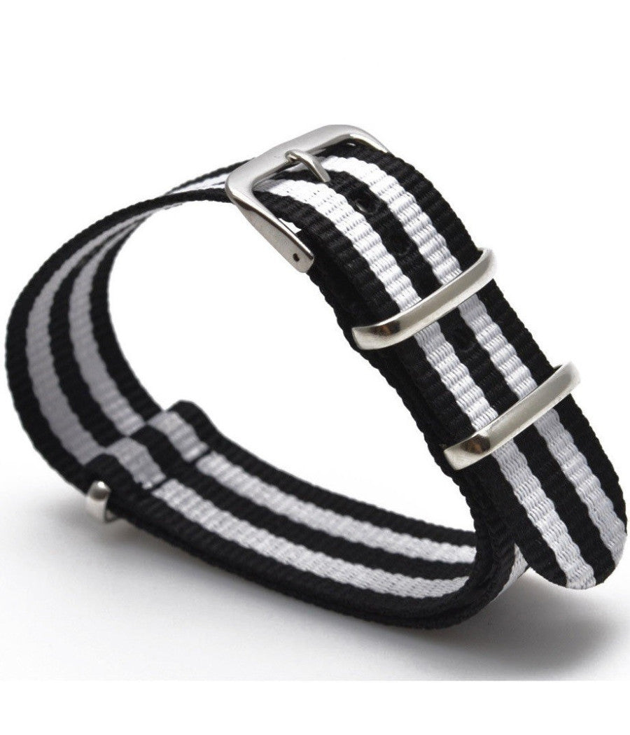 Cinturino Nylon Universale Ricambio Orologio Larghezza 20mm Bianco Nero         