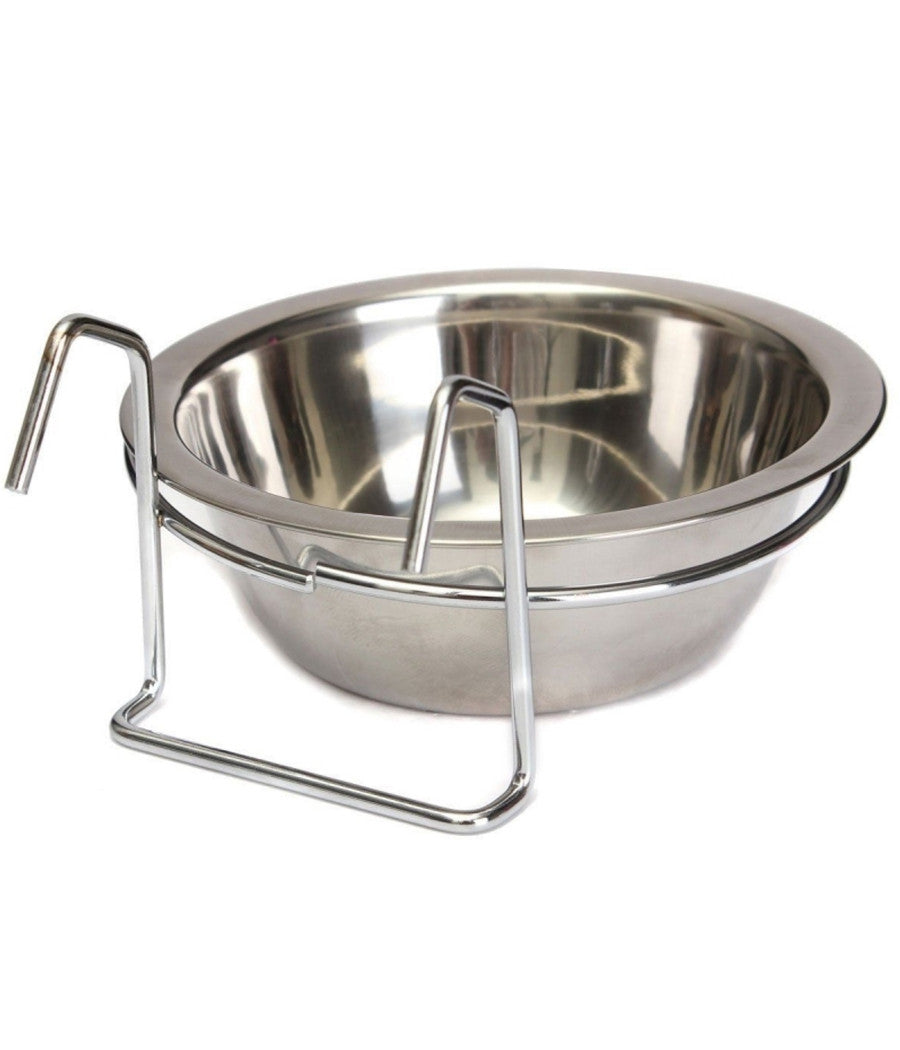 Ciotola 16cm Con Gancio Rialzato Cane Gatto Uccelli Acqua In Acciaio Antiscivolo         