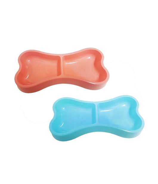 Ciotola 2 Vaschette A Forma Di Osso In Plastica 22x7x4,5cm Cocker Cane Gatto         