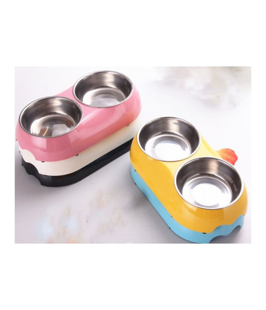 Ciotola 2 Vaschette Acciaio Plastica 23,5x11x4,5cm Per Cocker Cane Gatto Cibo         