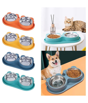 Ciotola Alimentare Acciaio Anti Perdita Fontana Acqua Dispenser Cibo Cani Gatti         