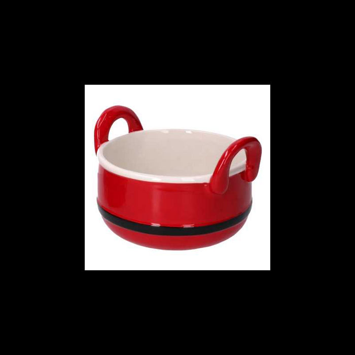 Ciotola ceramica decori bianchi con manici cm 17,5x15,5h11