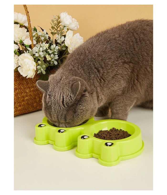 Ciotola Con Design Rana Per Cane Gatto Animale Domestico Doppio Per Cibo Acqua         
