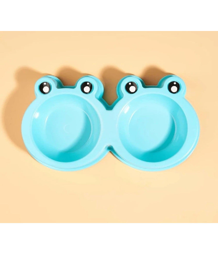 Ciotola Con Design Rana Per Cane Gatto Animale Domestico Doppio Per Cibo Acqua         