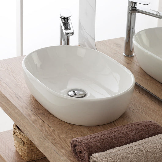 Ciotola da appoggio in ceramica ovale 47,5x34 cm bianco lucido