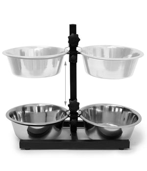 Ciotola Doppia Cani Con Supporto Regolabile 2 Scodelle Acciaio Struttura Metallo         