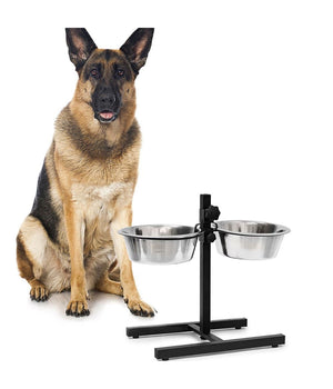 Ciotola Doppia Cani Con Supporto Regolabile 2 Scodelle Acciaio Struttura Metallo         