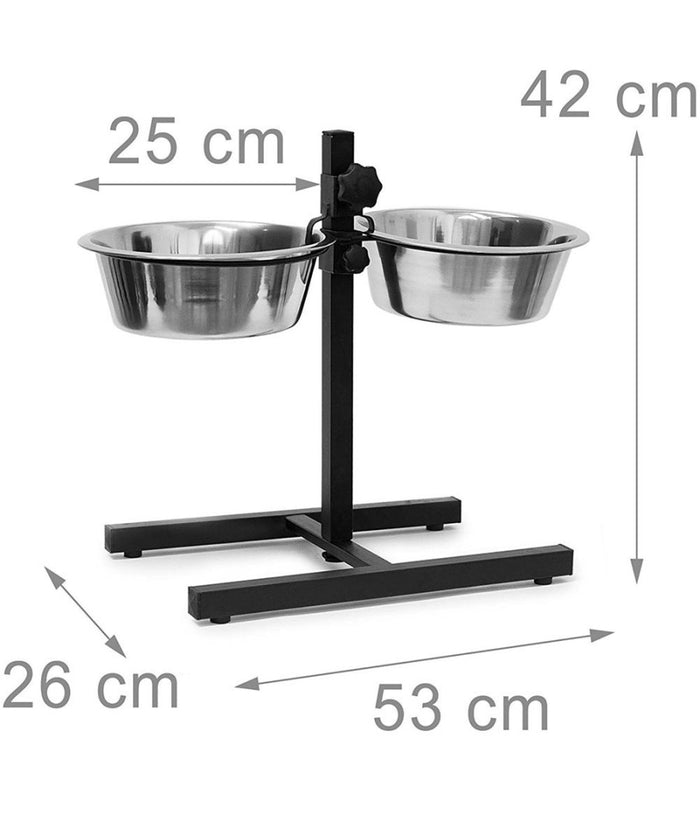 Ciotola Doppia Cani Con Supporto Regolabile 2 Scodelle Acciaio Struttura Metallo         
