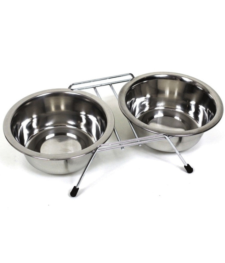 Ciotola Doppia Per Cani 16 Cm Con Supporto Cibo Acqua Crocchette Acciaio         