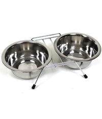 Ciotola Doppia Per Cani 16 Cm Con Supporto Cibo Acqua Crocchette Acciaio         