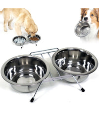 Ciotola Doppia Per Cani 16 Cm Con Supporto Cibo Acqua Crocchette Acciaio         