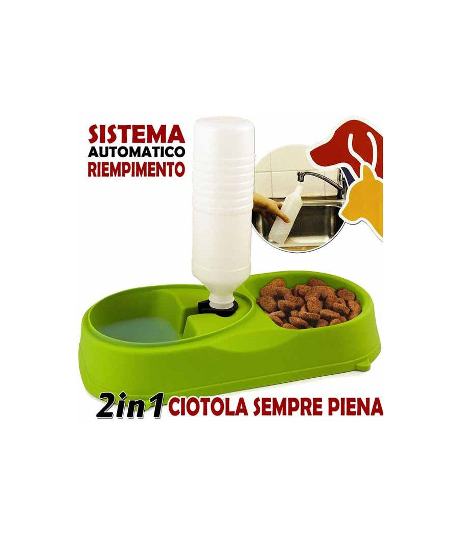 Ciotola Doppia Per Cani E Gatti 2in1 Con Sistema Di Riempimento Acqua Automatico         