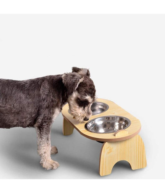 Trade Shop - Ciotola Doppia Rialzata Per Cani Gatti Con Base In Legno Per Animali Domestici -