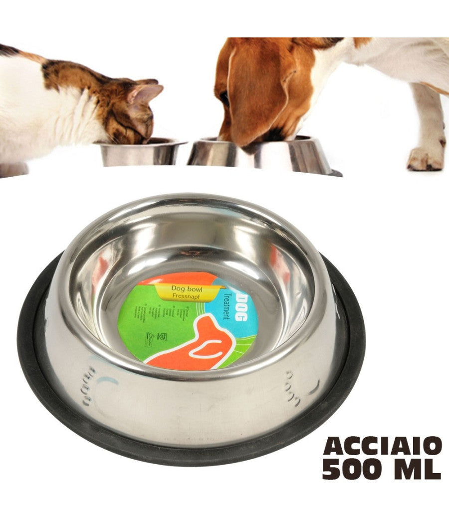 Ciotola Per Cani Gatti In Acciaio 21 Cm Antiscivolo Per Cibo Acqua Crocchette         