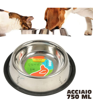 Ciotola Per Cani Gatti In Acciaio 23 Cm Antiscivolo Per Cibo Acqua Crocchette         