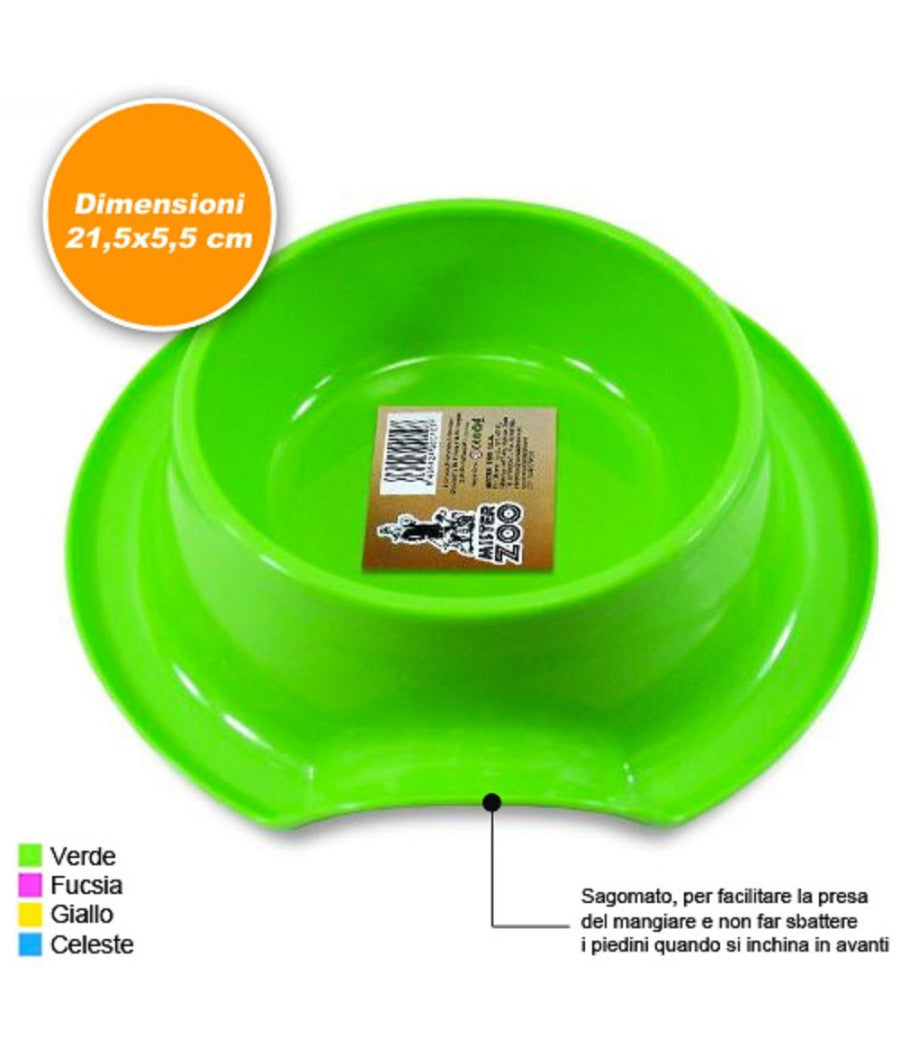 Ciotola Scodella Per Animali Cani Gatti Sagomata In Plastica 21,5 Cm Vari Colori         