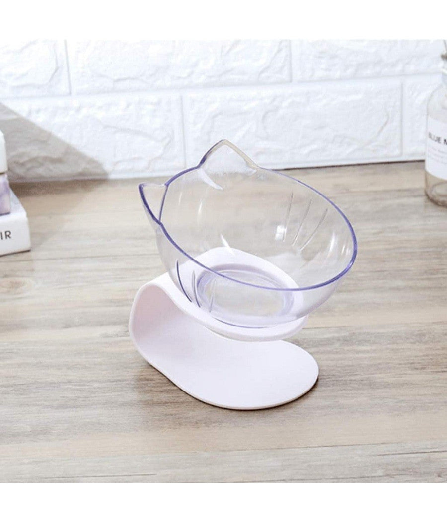 Ciotola Singola Forma Gatto Inclinabile Regolabile Per Gatti Cani Alimenti Acqua         