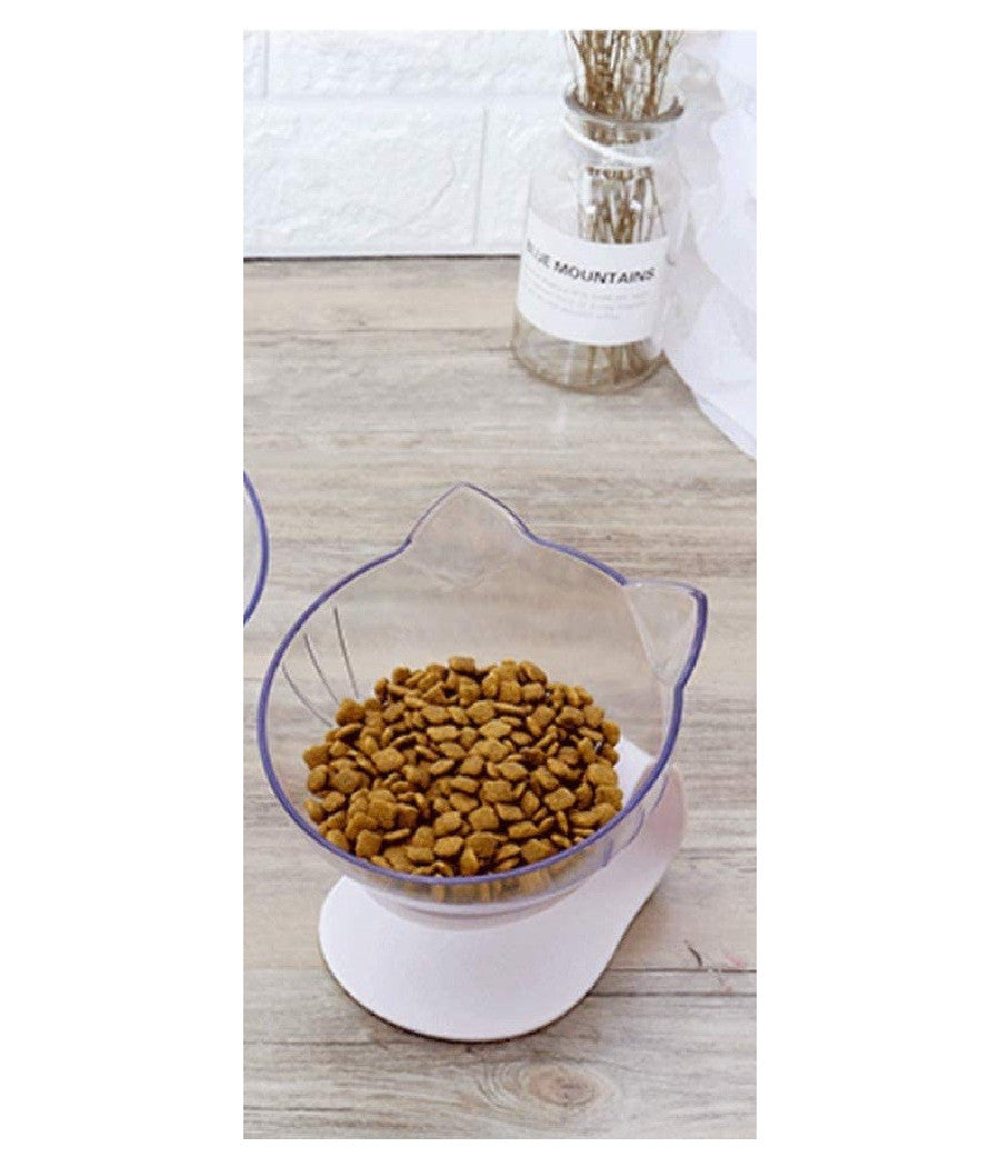 Ciotola Singola Forma Gatto Inclinabile Regolabile Per Gatti Cani Alimenti Acqua         