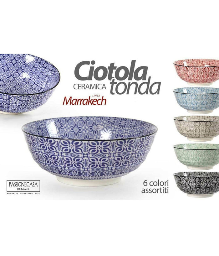 Ciotola Tonda Multiuso In Ceramica Decorata Marracash 13x13x5,7cm 6 Colori 771613         