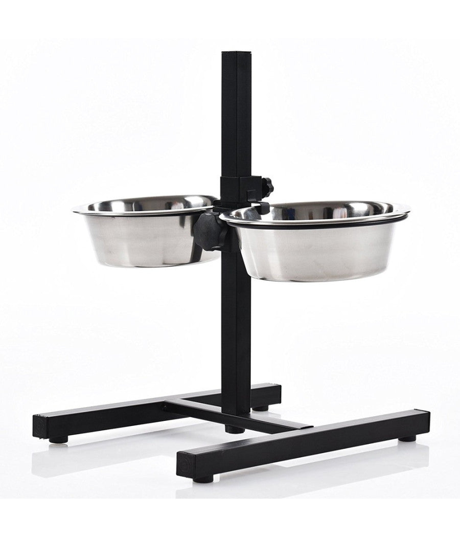 Ciotole Cane Gatto Rialzate Con Supporto Metallo Regolabile Ciotola Acciaio 20cm         