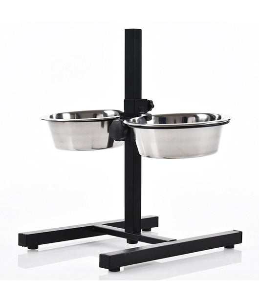 Ciotole Cane Gatto Rialzate Con Supporto Metallo Regolabile Ciotola Acciaio 20cm         