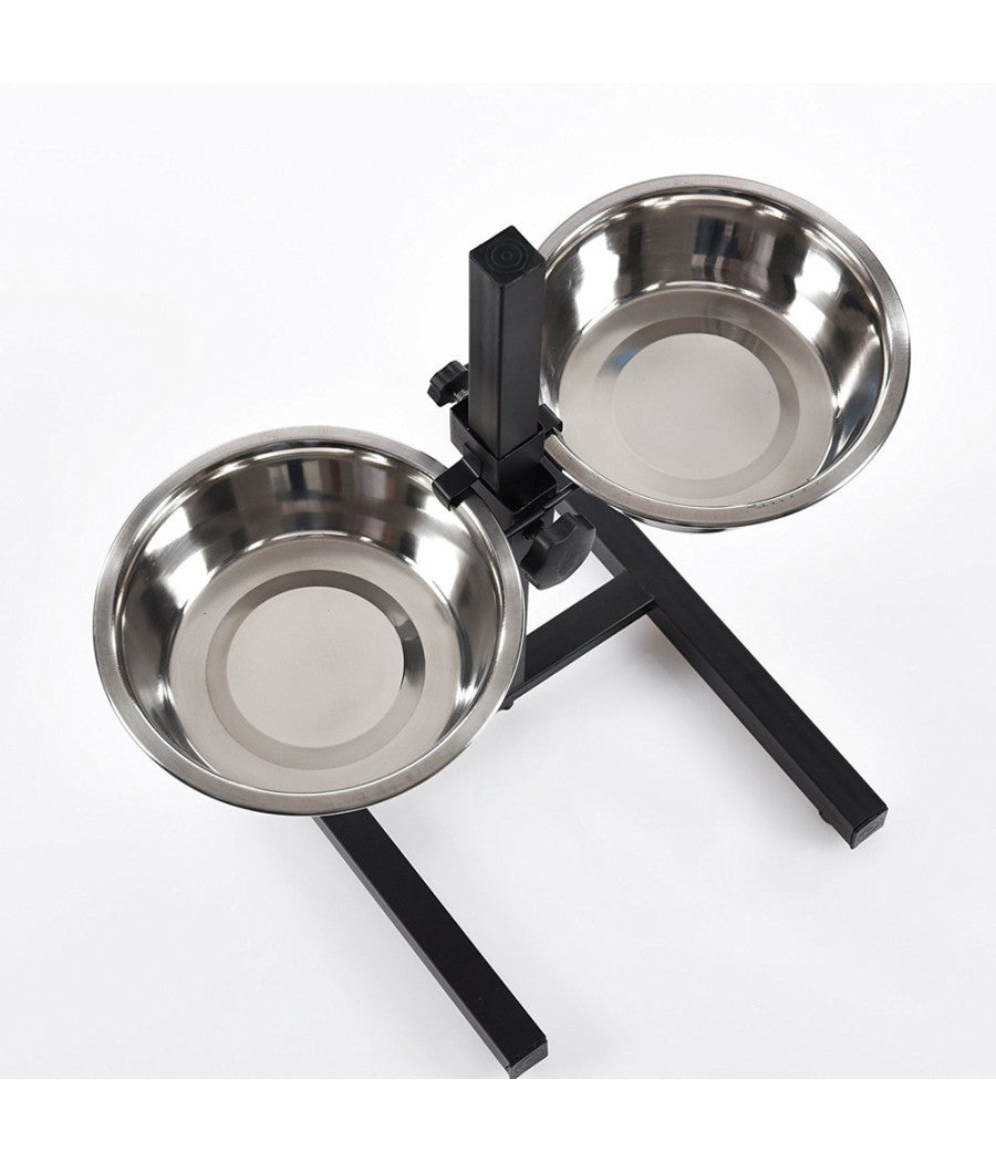 Ciotole Cane Gatto Rialzate Con Supporto Metallo Regolabile Ciotola Acciaio 20cm         