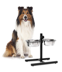 Ciotole Cane Gatto Rialzate Con Supporto Metallo Regolabile Ciotola Acciaio 20cm         