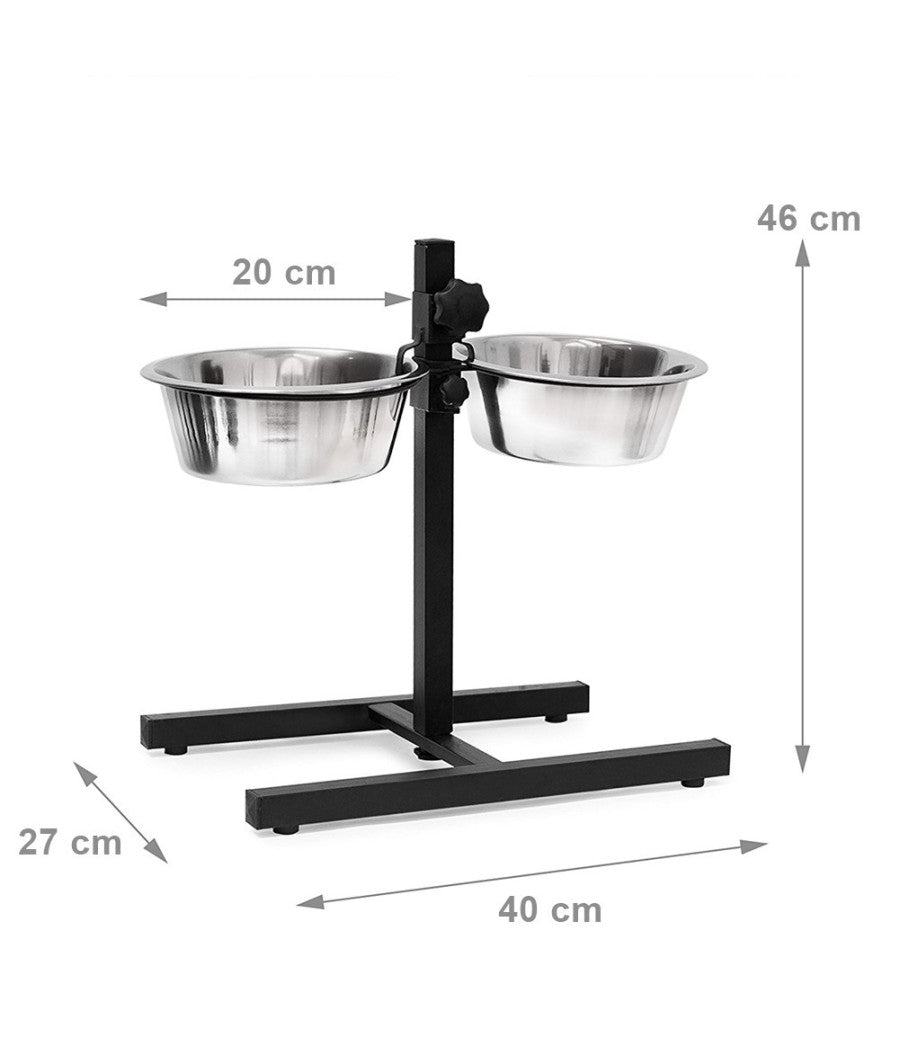 Ciotole Cane Gatto Rialzate Con Supporto Metallo Regolabile Ciotola Acciaio 20cm         