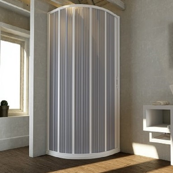 Box doccia semicircolare 80x80 cm ante a soffietto riducibili in PVC apertura laterale TONY Bianco