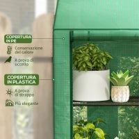 Serra da Giardino con Copertura in PE, 6 Mensole e 2 Porte Avvolgibili, 143x46x151cm, Verde