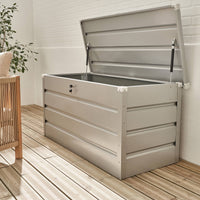 Baule da giardino in metallo, 385l, grigio alluminio