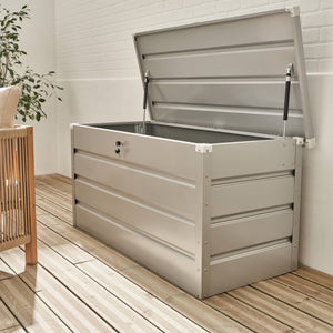Baule da giardino in metallo, 385l, grigio alluminio