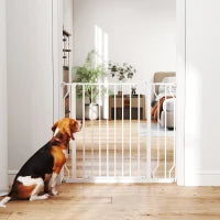 Cancelletto per Cani a Larghezza Regolabile con Doppio Blocco, in Acciaio e ABS, 76x75-95 cm, Bianco