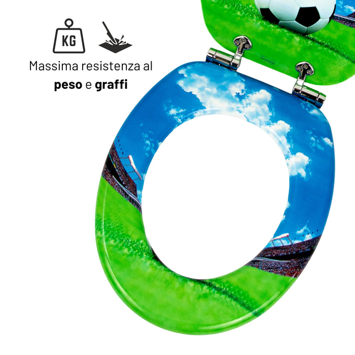 Sedile copri wc universale frizionato fantasia mdf chiusura rallentata *** fantasia stadium, confezione 1