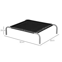 Lettino per Cani Rialzato con Seduta Traspirante, in Metallo e Tessuto, 90x65x20 cm, Nero e Argento