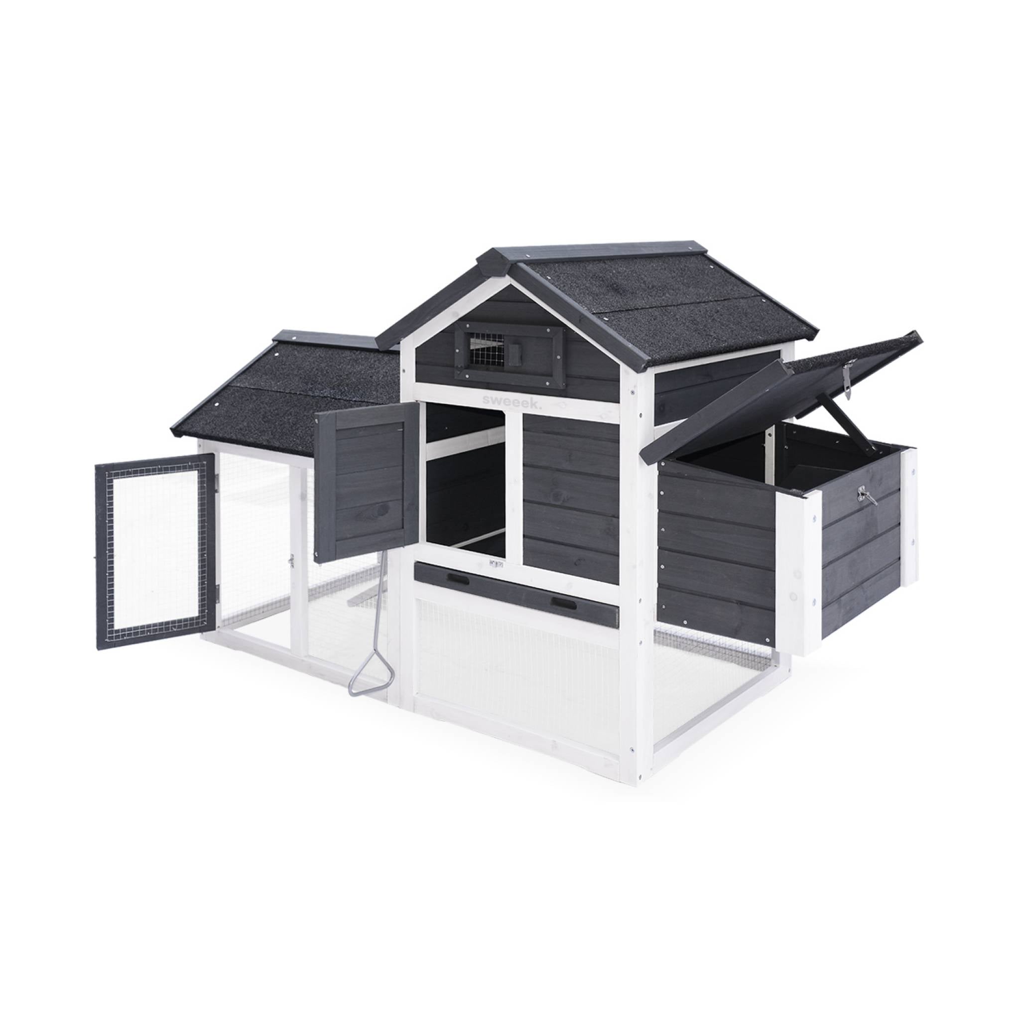 Pollaio in legno con recinto per 3 galline, antracite