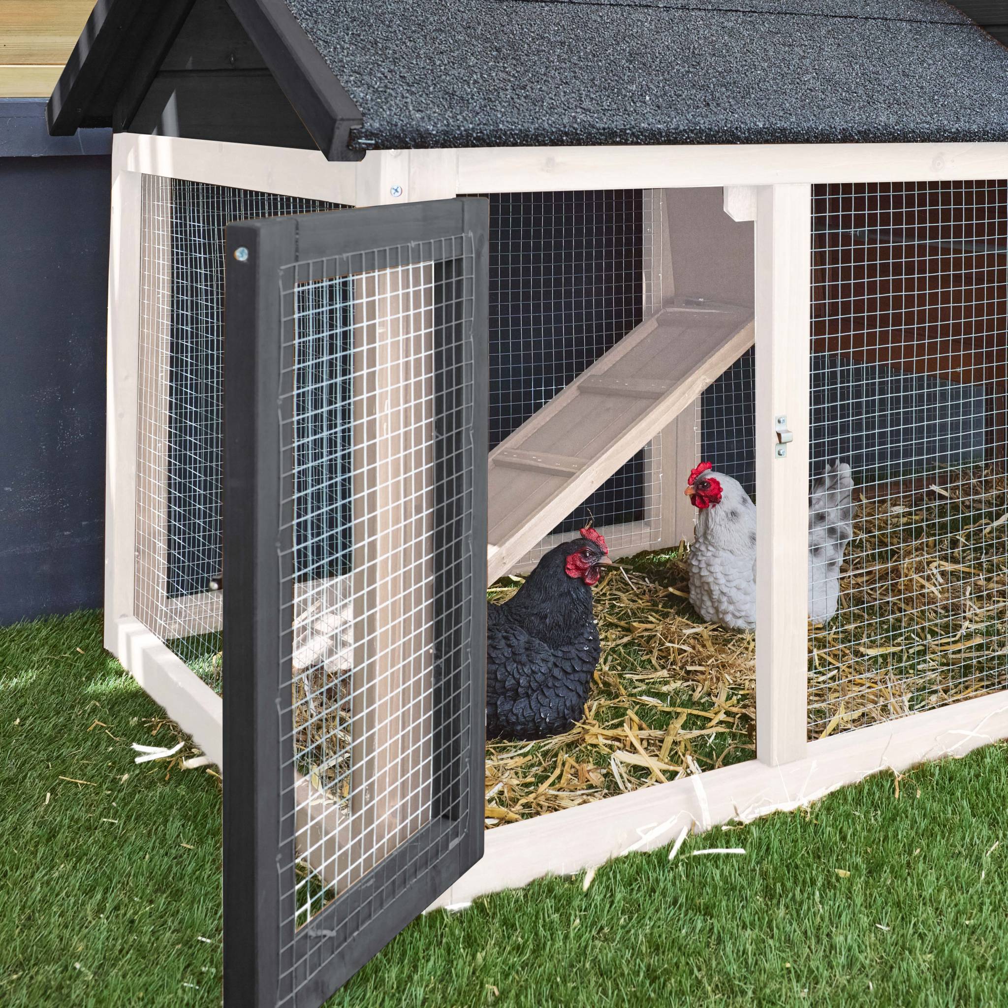 Pollaio in legno con recinto per 3 galline, antracite